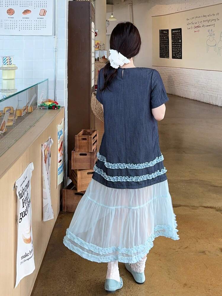 Women's Round Neck Casual Color Block Patchwork Sleeveless Mid-Length Dress Spring Sundress