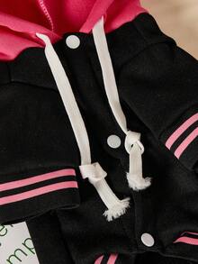 1件运动风格字母数字23印花宠物外套，玫瑰红缝线，黑色休闲风格，加厚保暖宠物连帽衫 - 彩色 - 查看 4