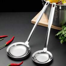 1pc New Stainless Steel Spoon For Kitchen Frying And Frothing, Hot Pot Oil Filter Mesh, Oil Scoop Filter Mesh, Suitable For Kitchen Use - Silver - View 4