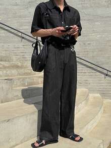 DAZY Men's Solid Black Washed Denim Suit, Spring/Summer - Black - View 5