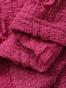 DAZY 紫红色修身露肩上衣，休闲音乐节及假日纹理褶皱条纹短款长袖T恤，女士春夏Y2K风格 - 玫紅色 - 查看 7