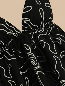 SHEIN TRVLCHIC Áo hai dây nữ dệt họa tiết mặt trời, có dây buộc phía trước. - màu đen - Xem 3