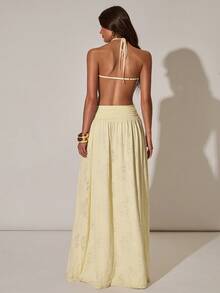 SHEIN BAE Women's Hollow-Out Overlap Back Sleeveless Long Yellow Textured Fabric Dress, Suitable For Spring/Summer Vacation, Beach, Gathering With Friends, Dating - Yellow - View 2