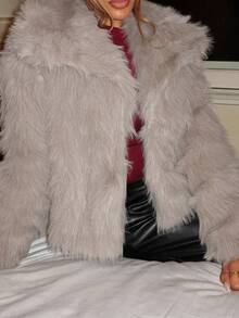 Maria Perezxox Fashionable Solid Color Faux Fur Coat For Autumn/Winter - Grey - View 3