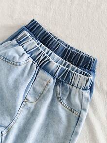 SHEIN Vintaside Kids 2 件套男婴和女婴时尚长牛仔裤，适合居家、户外、露营、秋冬