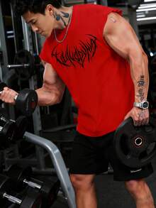 GymBeat 男士荆棘印花休闲运动背心 男士健身背心 男士肌肉背心 肌肉T恤 男士无袖T恤 男士运动服 - 紅色 - 查看 4