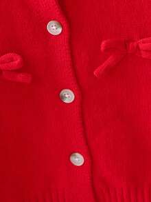 SHEIN Playful Pals Girls Handmade Bow Knitted Sweater Cardigan, Autumn/Winter - Red - View 5