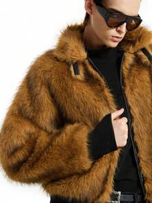 NEON BLANC Chaqueta casual de manga larga con cremallera y pelaje para hombre, para otoño e invierno - Café integral - Ver 6