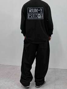 DAZY Men's Distressed Letter Print Black T-Shirt, Autumn - Black - View 2