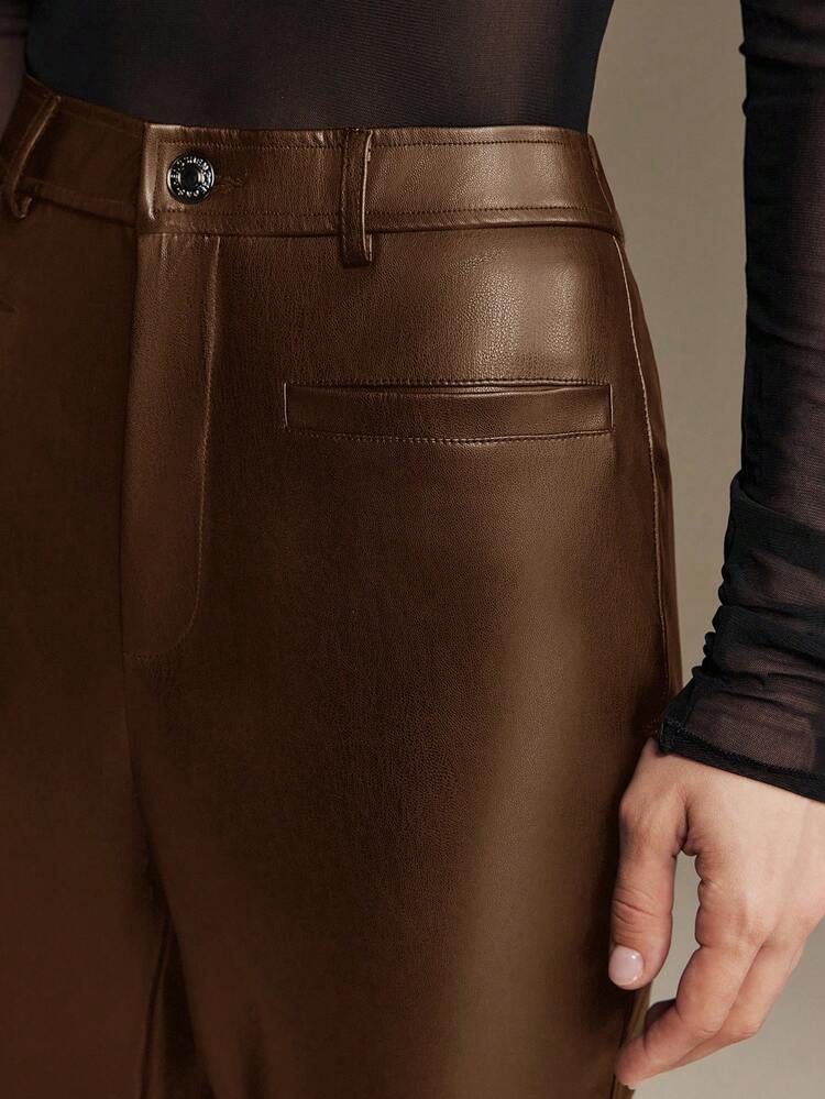 Women's PU Leather Slim Fit Pants, Suitable For Urban Commute, Business Casual, Office Wear, Elegant Party, Wedding Guest Attire, Summer, Valentine's Day, New Year, Fashionable Casual Bottoms