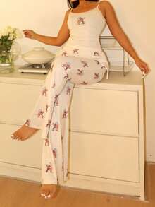 Lowkey Lull Women's Bear Print Camisole Top And Pants Pajama Set - Multicolor - View 1