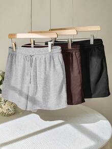 SHEIN EZwear Quần short cạp chun màu trơn dáng rộng, thích hợp mặc mùa hè. - Nhiều màu - Xem 3