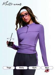 Eassivo Eassivo Women's Mauve Zip-Up Drawstring Top & Coffee Wide Leg Pants Set,Two Piece Athleisure, Modest Active Wear Set,Modest Gym Wear Women - Grey - View 6