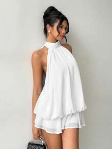 Aloruh 女士优雅白色吊带系带迷你连衣裙 - 白色 - 查看 6