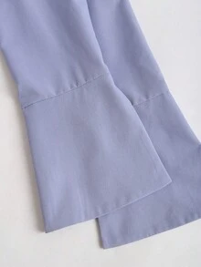 SHEIN Sweetro 街头风女式系领收腰长袖衬衫 - 霧霾藍 - 查看 4