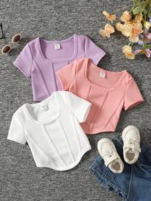 SHEIN 3件套少女休闲时尚可爱T恤 - 彩色 - 查看 1