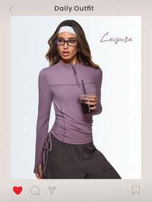 Eassivo Eassivo Women's Mauve Zip-Up Drawstring Top & Coffee Wide Leg Pants Set,Two Piece Athleisure, Modest Active Wear Set,Modest Gym Wear Women - Grey - View 7