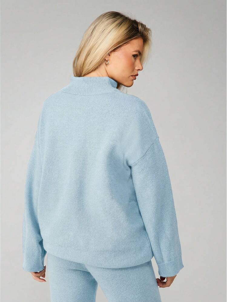 MISSGUIDED Oversized Quarter Zip Pullover Sweater With Logo Detail Ribbed Cuffs Mock Neck Knit Jumper Winter Cozy Loungewear