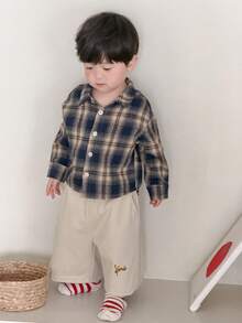 Dazy Kids Toddler Boys' Casual Plaid Collar Long Sleeve Shirt - Khaki - View 4