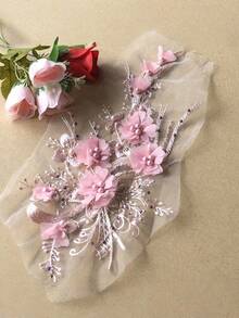 1 Piece Chiffon 3D Beaded Floral Applique Patch Wedding Dress Decoration Lace Embroidery Patch DIY Clothing Embellishment For Costume Party Prom Bridal Crafting Sewing Embellishment Accessories - Multicolor - View 18