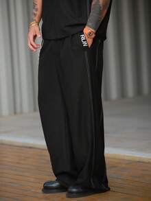 DAZY Men's Letter Embroidered Black Short Sleeve Shirt With Jacket Set, Spring/Summer - Black - View 5