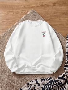 Manfinity VCAY Men's Standard Size Casual Crew Neck Pullover Sweatshirt, White With Front & Back Prints, Spring/Autumn, Long Sleeve Top - White - View 7