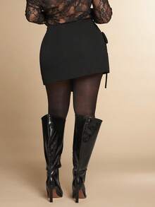 SHEIN BAE Gonne mini asimmetriche a strati nere tinta unita, gonne da lavoro, gonne eleganti, gonne per pendolarismo, gonne casual, gonne da ufficio, gonne attillate, gonne sexy per donne taglie forti