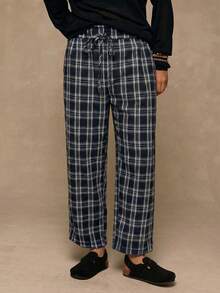 Freevana 大码休闲日常系带格子锥形裤 - 寶藍色 - 查看 6