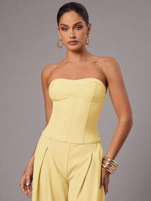 Silquee Women's Solid Color Minimalist Everyday Tube Top,Summer Top - Yellow - View 3