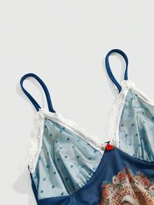ROMWE Fairycore Spring/Summer Women's Elegant Virgin Mary Print Mesh Slip Dress - Blue - View 3