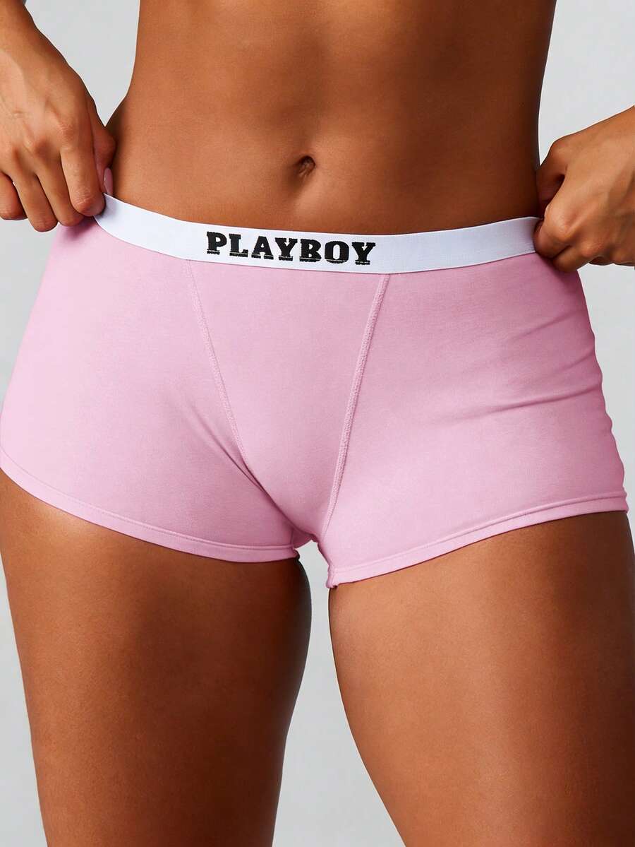 Missguided x Playboy Pantaloni scurți tip boxer cu logo și talie cu logo, pentru lenjerie intimă confortabilă de zi cu zi.