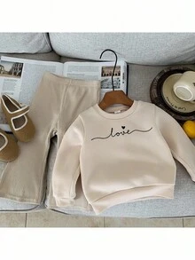 6件套女婴针织圆领休闲卫衣和打底裤套装