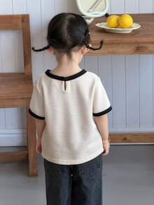 DAZY Baby Girls' Casual Round Neck Color Block Short Sleeve Top Summer Toddler Girls Clothes - Apricot - View 2