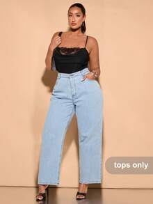 SHEIN BAE Plus Size Women Summer Sweetheart Neckline Knitted Bodysuit With Lace And Ruched Trim Black,Valentine's Day,Valentine Outfits For Women,Valentine's Day,Valentine Outfits For Women - Black - View 3