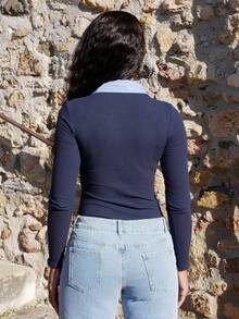 Yess Loren 海军蓝色休闲针织长袖紧身衣 - 藏蓝色 - 查看 4