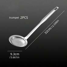 1pc New Stainless Steel Spoon For Kitchen Frying And Frothing, Hot Pot Oil Filter Mesh, Oil Scoop Filter Mesh, Suitable For Kitchen Use - Silver - View 12