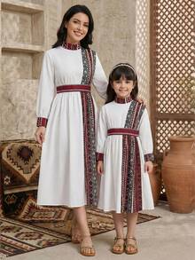 Đầm Abaya Ramadan màu trơn, kiểu dáng đơn giản, thoải mái dành cho bé gái tuổi teen, cổ tàu, phối họa tiết. - Nhiều màu - Xem 5