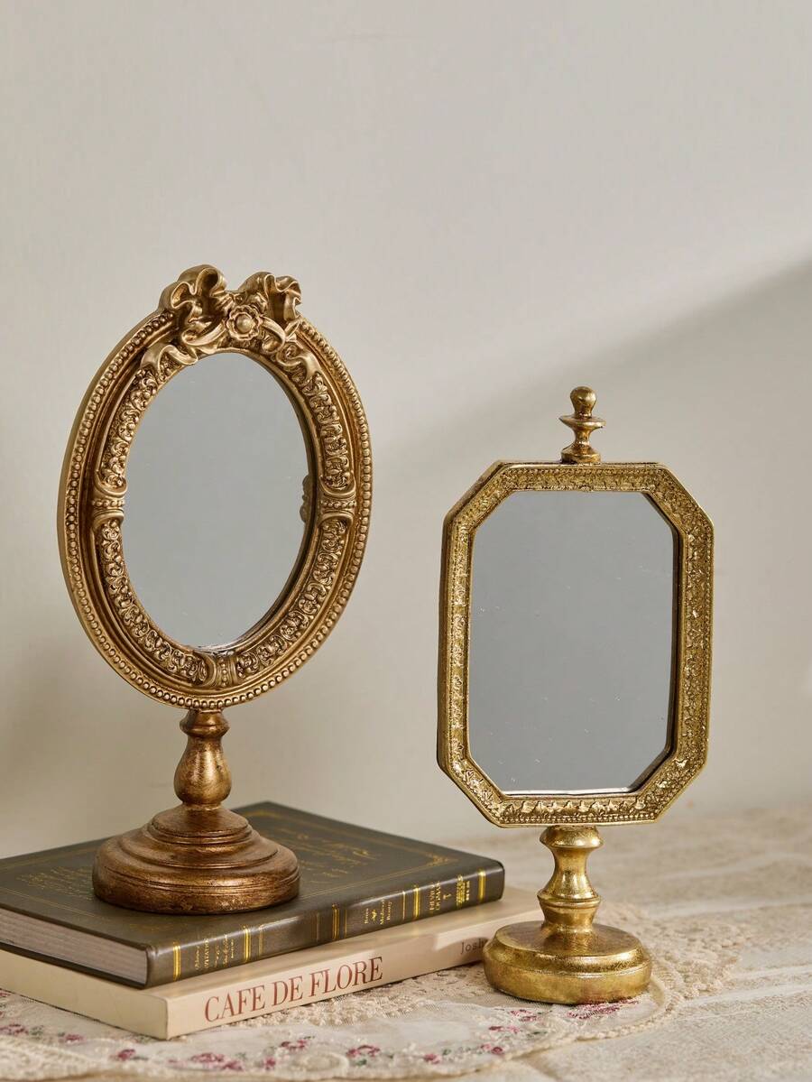 Cirelle Vintage Carved Table Mirror - European Style Desktop Decor For Dressing Table & Photo Prop