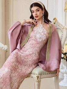 Al Najma Đầm Ả Rập sang trọng, thanh lịch, tay phồng, kiểu khăn choàng cổ yếm dành cho nữ, thích hợp dự tiệc. - Nhiều màu - Xem 4