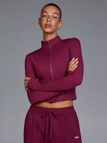 Menodora SHEIN Sport 纯色休闲插肩拉链运动瑜伽长袖外套 - 紫色 - 查看 1