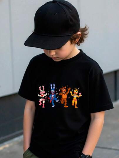 Camiseta para niños de 4 a 12 años de 100% algodón con manga corta y cuello redondo con diseño de 5 Nights at Fredy FNAF Freddy, Bonnie, Chica, Foxy diseños divertidos Animales Geniales Muñecos Bailando