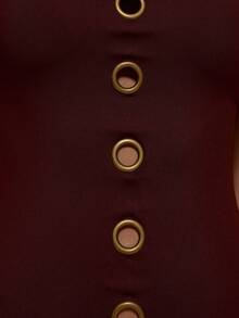 MUSERA 性感高领镂空修身开衩长裙，适合情人节、情人节派对、浪漫夜晚外出、度假、春夏等场合，优雅迷人。 - 酒紅色 - 查看 6