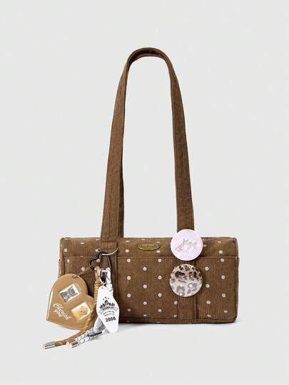 Kawaii 1 pezzo Borsa a tracolla Y2K retrò con stampa a pois, decorazioni con badge e cuori, borsa multitasche versatile e alla moda per uso quotidiano, scuola, shopping, viaggi, appuntamenti e altro ancora