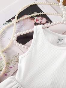 SHEIN Cute Babygirl Sleeveless Knit Romper, Summer - White - View 6