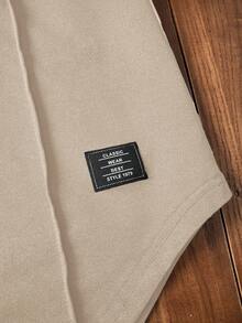 HIMLAND 纯色圆领休闲针织短袖T恤，夏季男士休闲上衣长款T恤，弧形下摆T恤，米色T恤 - 杏色 - 查看 5