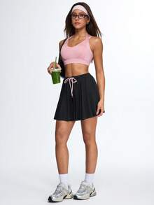 Eassivo Eassivo Women's Black Pleated Athletic Skirt With Inner Pockets,Drawstring High Waist Tennis Skort,Casual Workout Running Sport Skirt With Inner Shorts - Black - View 6