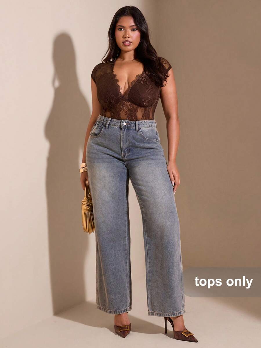 SHEIN BAE Combinaison sexy en dentelle marron col V pour femmes grandes tailles, tenue de Noël pour femmes, tenue du Nouvel An pour femmes, combinaison élégante pour soirée, combinaison de soirée, plage, combinaison élégante pour femmes, décontracté, combinaison pour femmes grandes tailles, combinaison du Nouvel An, robes de soirée élégantes pour femmes, vêtements pour femmes grandes tailles, combinaison de mariage, anniversaire, festival de musique, tenue grande taille, courbe, combinaison marron - Tabac - Voir 1