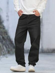Manfinity Hypemode Men's Solid Color Casual Denim Jeans - Grey - View 4