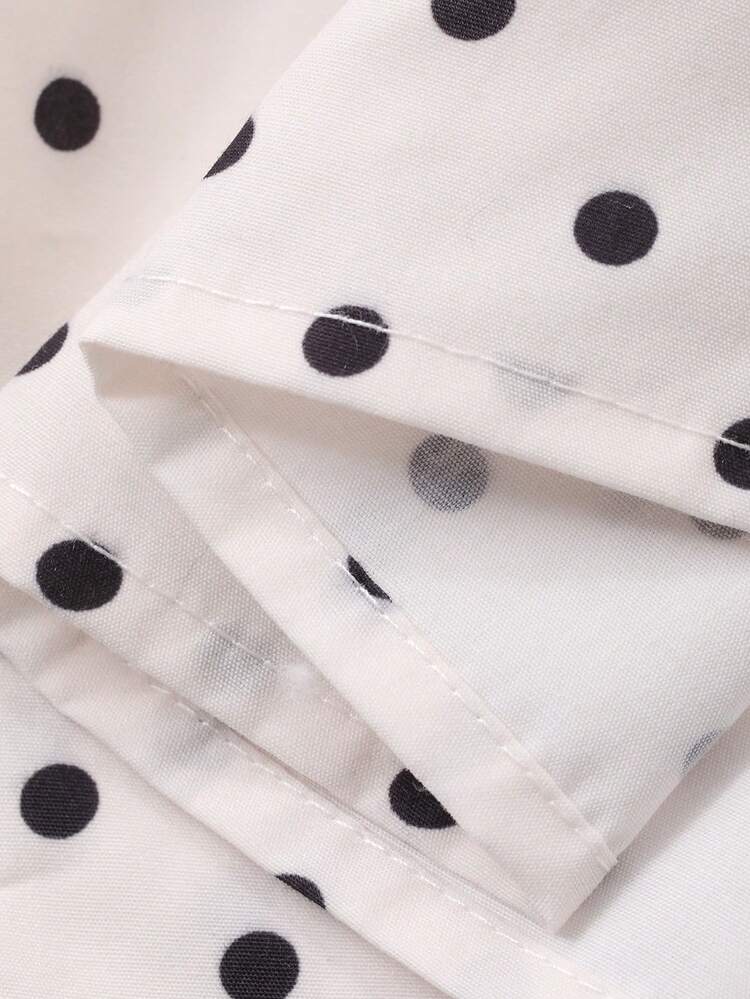 Women's Lace Patchwork Polka Dot Puff Sleeve Blouse, Korean Style For Spring/Summer