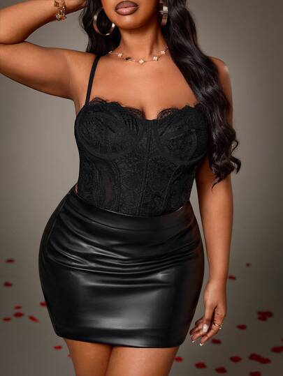 Truni Sommar Strandsemester Plus Size Kläder Semesterkläder Fest Samlingar, Dejting Resor, Utekvällar, Musikfestivalkläder, Konsertkläder, Countrymusikfestivalkläder, Dam A Spaghetti Straps Spets Patchwork Svart Korsett Topp Sexig Nyårstopp Bodysuit, Nyårsoutfit Dam, Korsetttoppar För Dam